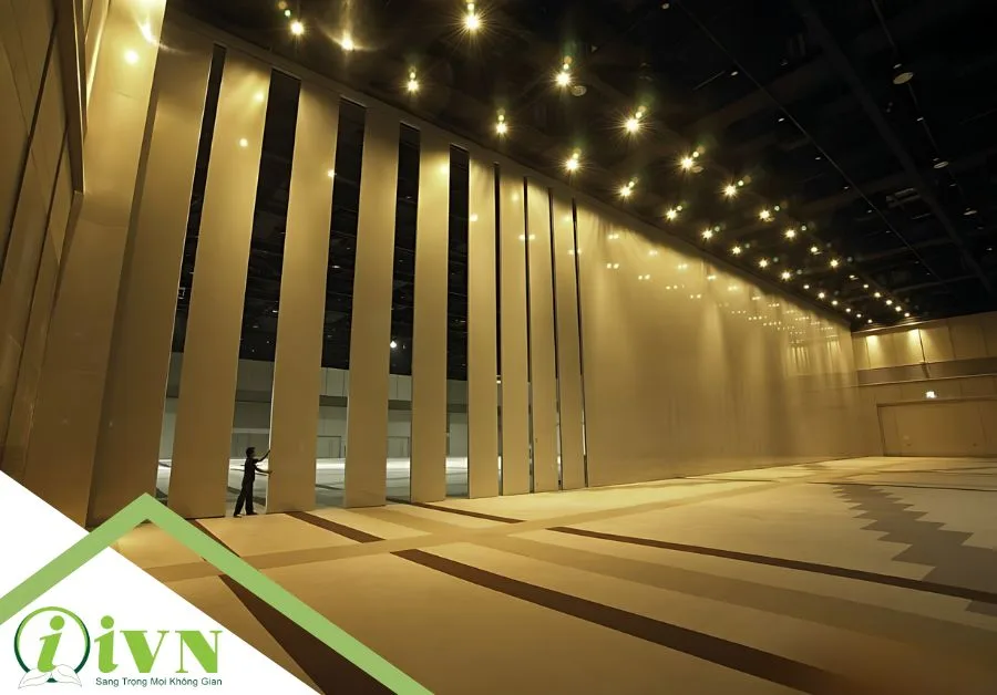 vách ngăn di động nhà hàng tiệc cưới phủ Laminate