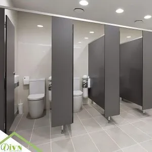TẤM VÁCH NGĂN VỆ SINH COMPACT GHI/KEM PHỤ KIỆN INOX 304