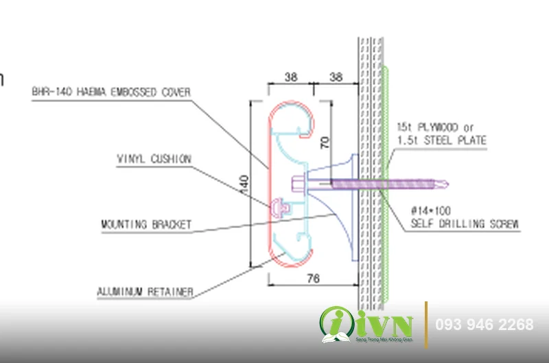 Bản vẽ mặt cắt kỹ thuật tay vịn hành lang bệnh viện BHR-140 series iVN