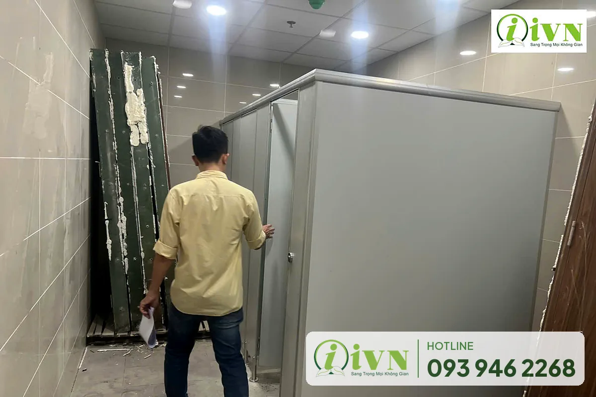 Kiểm tra từng buồng vệ sinh sau khi lắp, trường STU