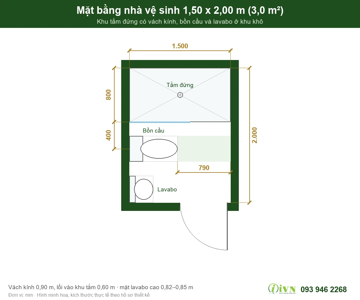 Kích thước nhà vệ sinh tiêu chuẩn cho nhà ở kèm 4 mặt bằng mẫu từ WC phụ tới phòng tắm master